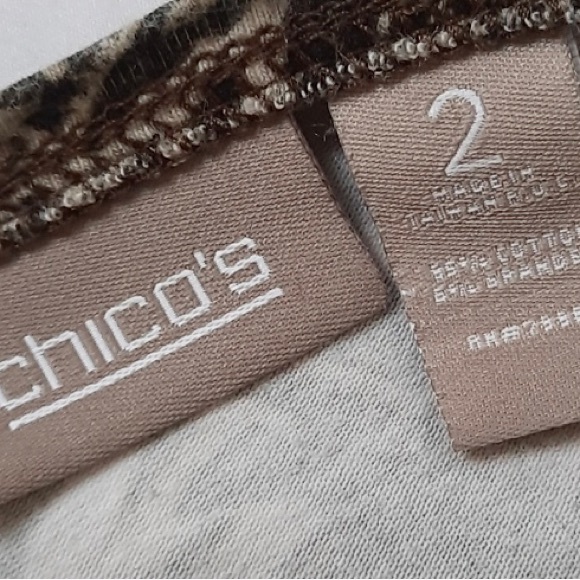 πChicoβs Fabulous Animal Print Tee Brown Ivory Black 3/4 Sleeve. Large - Picture 5 of 5